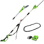 Greenworks 24V pole-saw and hedge 2-in-1, chain with 2Ah battery/charger