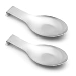 Pretty Jolly Stainless Steel Silver Spoon Rest for Kitchen Counter Cooking Utensil Rest Spoon Ladle Holder for Stove Top Rust Resistant Large Size Spatula Rest Dishwasher Safe 9.61 x 3.74 Inch(2PCS)