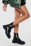Womens Lace Up Chunky Croc Hiker Boots - Black - 4, Black
