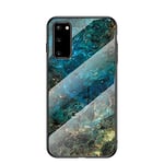 Marble Case for Samsung Galaxy S20 Marble Clear Tempered Glass Case Soft Silicone Phone Cover Compatible with Samsung Galaxy S20 (Blue)