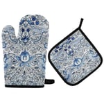 Oven Mitts and Potholder Set William Morris Oven Mitts Heat Resistant Kitchen Counter Safe Mats Oven Gloves Non-Slip Grip for Microwave BBQ Cooking Baking Grilling