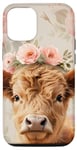 iPhone 15 Spring, Highland Cow | Elegant Highland Cow, Floral Pastel Case