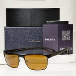 Authentic Prada Mens Polarized Brown Black Sunglasses Rectangle SPR 51O 1BO-5Y1