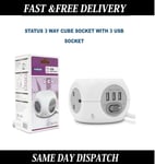 3 Way Power Cube Socket with 3 USB Ports & 1.4M Electric Extension Lead-white