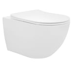 ECD Germany Toilette Suspendu sans Rebord, Blanc Mat, avec Siège WC Amovible en Duroplast, Softclose Abaissement Automatique