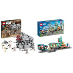 LEGO 75337 Star Wars AT-TE Walker Poseable Toy, Revenge of the Sith Set, Gift for Kids, Boys & Girls with 3 212th Clone Troopers & Battle Droid Figures & 60335 City Train Station Set with Toy Bus
