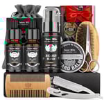 Kit Barbe pour Hommes, Coffrets de Soins pour Cheveux avec Huile à Barbe, Ciseaux pour Moustache et Barbe, Brosse Barbe, Shampooing Barbe, Peigne, Cadeau pour Homme, Coffret Cadeau Homme pour Papa