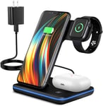 Senelux Wireless Charger, 15W Qi Fast Wireless Charger Station Compatible with iPhone 12/12 Pro/11 Pro/11Pro Max/XS Max/XR Galaxy Note 10+/S10+ Huawei P30 Pro Airpods Pro 2 1 Apple Watch - Black