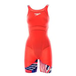Speedo Women's Fastskin LZR Ignite Kneeskin Swimsuit, Flame Red/Bolt/White, 30