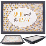 Large Wooden Soft Padded Cushioned Bean Bag Lap Dinner Laptop Food TV Tray (Smile and Be Happy)