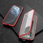 Étuis pour téléphone cellulaire, for iPhone Pro 11 Ultra Slim taillage Simple magnétique Adsorption Cadre Angulaire en Verre trempé Aimant de Cas de secousse (Couleur : Rouge)