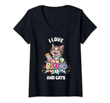 Womens I Love Bingo And Cats Womens Cat Lover Gambling Bingo Squad V-Neck T-Shirt