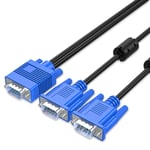 1 Male to 2 Male 1080P Video Cord VGA Splitter Cable Dual Monitor Y Adapter