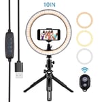 AJH 10" LED Ring Light with Tripod Stand, Dimmable 3 Light Modes & 10 Brightness Selfie Desk Makeup Light with Cell Phone Holder USB Live Streaming Circle Light for Youtu