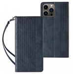 Magnet Strap Case iPhone 14 Pro Flip Wallet Mini Lanyard Stand Blå