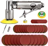SPTA mini ponceuse/polisseuse d'angle de pression d'air de ponceuse orbitale de argent droit long + 36 pièces tampon de ponçage de 25mm 50mm 80mm avec 3 Plaque de polissage Alimenté par air