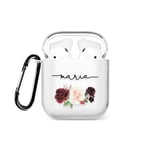Tirita Personalised Case Compatible with AirPods 1st & 2nd generation Support Wireless Charging with Carabiner, Front LED Visible [10- Red Roses]