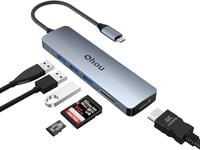 Adaptateur USB-C vers HDMI, hub USB 3.0 multiport USB C avec HDMI 4K, 100 W PD, 2 USB 3.0, Lecteur de Carte SD/TF, Compatible avec MacBook Pro/Air, Lenovo