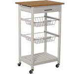 DRW Chariot de Cuisine avec 2 paniers et 1 tiroir en Bois Blanc 47 x 37 x 86 cm