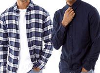 New Mens Jack & Jones Pack of 2 Plain Autumn/Navy Check Long Sleeve Shirts 2XL