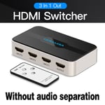 Répartiteur HDMI Vention 3 entrées 1 sortie 4K 3 ports HDMI Switcher Swtich HDMI avec Toslink Audio 3D 2160P pour Xbox 360 PS4 Smart TV, gris Sans audio s