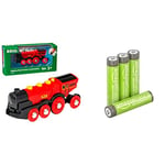 BRIO World Mighty Red Action Locomotive Battery Powered Toy Train for Kids Age 3 Years Up - Compatible with Most Railway & Amazon Basics AAA Rechargeable Batteries, Pre-charged - Pack of 4