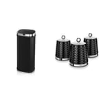 Morphy Richards Chroma 971502 Square Kitchen Bin with Infrared Motion Sensor Technology, 42 Litre Capacity, Black & 978053 Dimensions Set of 3 Round Kitchen Storage Canisters, Black, One Size