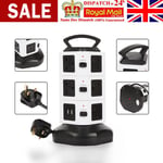 11 Way Switched Surge Protected Tower Extension Lead UK Mains Plug Socket 2 USB