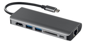DELTACO USB-C dockningsstation med HDMI, RJ45, 2xUSB A, USB-C PD svart