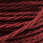 Art Deco Emporium PRE-CUT 1 Meter Length Vintage Styled British Rich Burgundy Coloured Cloth Covered Braided Twist Flex - Electric Cable 3 Core; Electrical Wire 6Amp; Lighting Lead 0.75mm