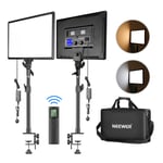 Neewer 90W Desk Mount LED Video Light C-Clamp Stand with 2.4G Remote Kit:2-Pack Dimmable Bi-Color 18" LED Panel 3200K-5600K 45W 4800LM CRI97+ Light for Photography Video Shooting Live Stream YouTube