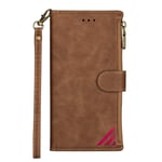 SCRENDY Wallet Case for Xiaomi Redmi Note 10/10S, Premium Vintage PU Leather Magnetic Closure Handbag Zipper Pocket Case [Card Holder Slots] [Wrist Strap] TPU Shockproof Flip Cover - Brown