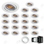 HTBE® 20-pack Varmvit Runda Vita LED-taklampor Justerbar Spotlight Frostad Vit 5W Lamphus Spotbelysning inomhus ma