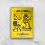 Jurassic World How To Survive A Raptor Attack Giclee Art Print - A2 - Wooden Frame