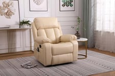 Sleep Factory's Manual Leather Recliner Chair with Massage and Heat in Cream