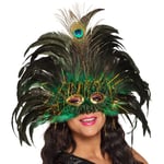 Boland 00265 – Masque pour les yeux Peacock Queen Reine des paons avec paillettes, plumes et guirlandes, costume, carnaval, fête à thème, bal masqué