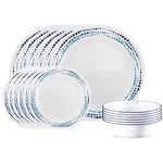 Corelle 18-piece Dinner Set, Ocean Blues, Blue and White Service for 6, Chip Resistant Dinnerware, includes 26cm dinner plates, 17cm salad / side plates and 530ml soup / cereal bowls