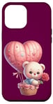 iPhone 15 Pro Max Valentine Teddy Bear Pink Flower Hot Air Balloon Case