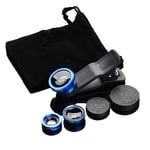 Rendeyuan 3 In 1 Fish Eye+Wide Angle+Macro Clip On Camera Lens Set For Mobile Phone Tablet Phone Camera Accessories - Blue Black