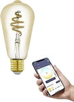 EGLO connect.z Smart Home E27 LED filament light bulb, ST64, ZigBee, app and voice control, dimmable, white tunable light (warm – cool white), 360 lumen, 5 watt, vintage lightbulb amber