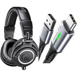 Audio-Technica M50x Professional Monitor Headphones Black & INIU USB C Charger Cable 2m 3.1A Type C Cable Fast Charging, Braided USB A to USB-C Phone Charger