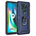 BestST Coque Motorola Moto G9 Play/Moto E7 Plus/G9, Verre trempé, Étui de Protection Soft TPU + PC, Heavy Duty, Slim Dual Layer Protective Housse Etui Coque avec Support de Bague en métal, Bleu