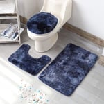 ETOPARS Bathroom Rug Set 3Pcs Soft Absorbent Non Slip Bath Mat, U Shaped Contour Rug & Toilet Lid Cover Washable, Navy