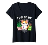 Womens Cat Happiness Fueled By Plants Chocolate CatFunny Kawaii V-Neck T-Shirt
