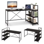 148 cm långt L-format datorbord med öppna hyllor, platsbesparande skrivbord för en modern arbetsplats, svart