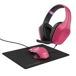 Trust Gaming GXT 790P Tridox 3-in-1 Gaming PC Bundle - Lightweight Headset with 50mm Drivers, Programmable Wired Mouse 200-6400 DPI, Mouse Mat, Gamer Set for Computer, Laptop, Desktop - Pink