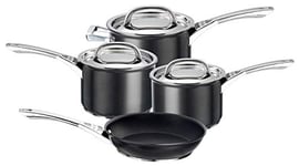 Circulon Infinite Induction Hob Pan Set of 4 - Non Stick Pots and Pans Sets with Stainless Steel Lids & Handles, Premium Dishwasher Safe Cookware, Black