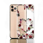 Personalised Phone Case For Apple Iphone 11 Pro Max (2019) (6.5 inch), Flower Heart White Initials on Clear Hard Phone Cover, Flower Case, Floral Cover, Initial Phone Case
