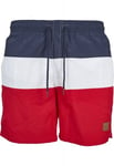 Urban Classics Trefärgad block badshorts (Svart/Röd/Vit,S)