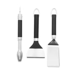 Weber Kit d'ustensiles Portable pour plancha, 3 pièces, Comprenant Une Pince, Une spatule et Un grattoir, en Acier Inoxydable, Lavable au Lave-Vaisselle - Noir/Argent (3400074)